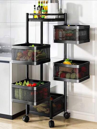 Rotatable Metal Carbon Steel Storage Rack, Kitchen Vegetable Rack, Snack Organizer