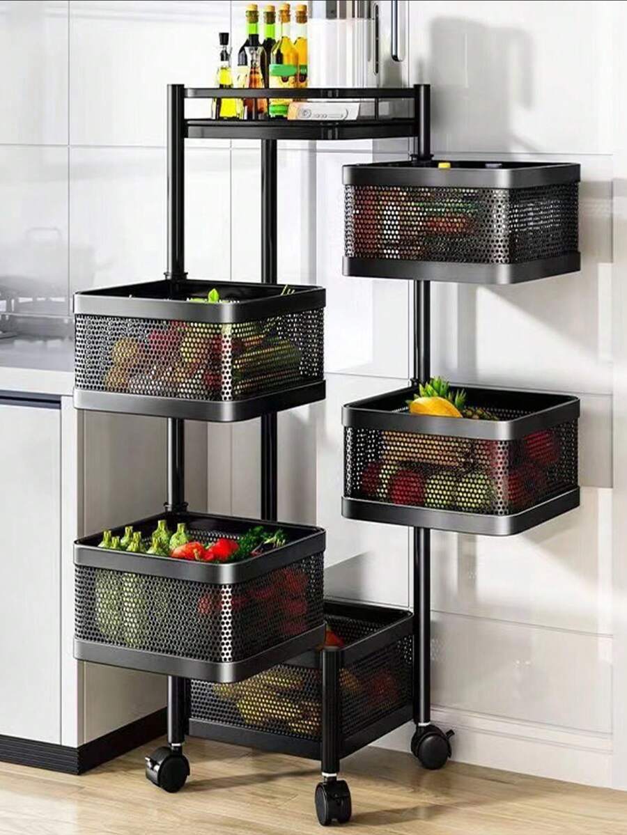 Rotatable Metal Carbon Steel Storage Rack, Kitchen Vegetable Rack, Snack Organizer
