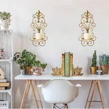 Set Of 2 Wall Sconces Candle Holders Metal Wall Decoration Hanging Wall Mounted Candle Sconces For Home Decor Bedroom Dining Room, Antique Gold - 古董金-1 - 查看 6