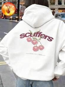 Áo hoodie nữ cỡ lớn màu đen in hình quả anh đào: Phong cách thường ngày, thoải mái và thời trang cho mùa thu/đông, phù hợp cho phụ nữ. - trắng - Xem 4