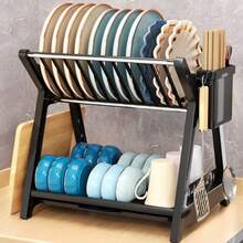 Multifunctional Bowl & Dish Drying Rack - With Cup Holder Countertop Storage Rack, Minimalist Style Kitchen Storage, Durable Material, Space-Saving, Suitable For Modern Home, Kitchen Storage Essential, Bowl Rack, Cutlery Rack, Draining Rack