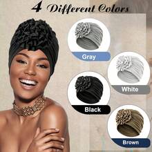 Chemo Turban Headwear Soft Cap Flower Turban Elastic Head Wrap For Patients Hair Loss - Đen, Trắng, Nâu, Xám đậm - Xem 7