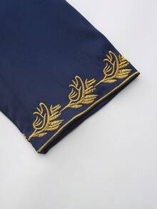 男士传统服饰 - 非洲男士两件套，长袖刺绣奢华西装，男士休闲度假装 - 藍色 - 查看 6