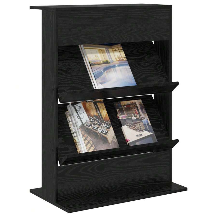 vidaXL Étagère à magazines avec étagère Chêne noir 70 x 41 x 96 cm - Noir - Voir 1
