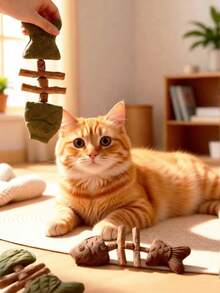 1pc Cat Teasing Toys Realistic Fish-Shaped Cat Chew Toys Wand With Catnip-Infused Wooden Fishbone Chew Stick Interactive Cat Toy Help Cats Entertain Themselves At Home And Relieve Boredom Cat Supplies - Multicolor - View 1