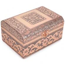 Cottage Garden Moroccan Copper Tone Metal Stamped Round Top Trunk Keepsake Box,MoroccanMoroccan - 摩洛哥的 - 查看 1