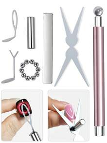 7pcs Cat Eye Nail Art Magnet Tool Set, French Cat Eye Heart Shaped Nail Magnet, Cat Eye Gel Polish Magnet Stick, Nail Art Supplies For Creating Various Cat Eye Effects - Multicolor - View 4