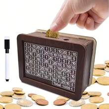 1pc Wooden Fun Number Calculation Money Box (Can Be Used For Children's Cognitive Learning), Desktop Interactive Money Box, Jigsaw Savings Challenge Can Target Savings Device, Novel Wooden Coin Savings Desktop Display Can, Currency Coin Slot Wooden Handicraft, Educational Savings Bank - Multicolor - View 3