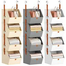 1Piece Hanging Clothes Storage Rack, Large Capacity Wardrobe Organizing Hanging Bag, Foldable Storage Bag, Clothing Classification Storage Cabinet, Suitable For Storing Underwear, Bras, Clothes, Pajamas, Underwear, Pants, Jeans, Socks, T-Shirts, Dresses, Shoes, Etc., With 4 Layers Of Detachable And Individual Use, Essential Storage Items For Bedrooms And Dormitories, Non-Woven Fabric Clothing Storage, Back To School Supplies, Dormitory Supplies, Etc - 彩色 - 查看 1
