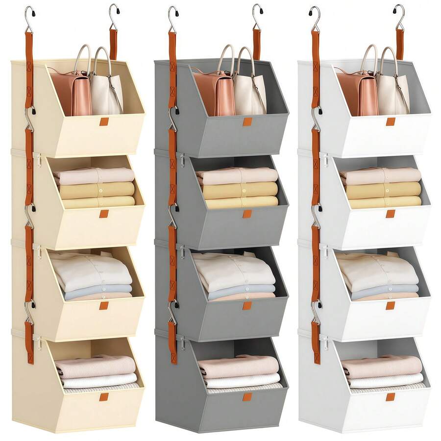 1Piece Hanging Clothes Storage Rack, Large Capacity Wardrobe Organizing Hanging Bag, Foldable Storage Bag, Clothing Classification Storage Cabinet, Suitable For Storing Underwear, Bras, Clothes, Pajamas, Underwear, Pants, Jeans, Socks, T-Shirts, Dresses, Shoes, Etc., With 4 Layers Of Detachable And Individual Use, Essential Storage Items For Bedrooms And Dormitories, Non-Woven Fabric Clothing Storage, Back To School Supplies, Dormitory Supplies, Etc - 彩色 - 查看 1
