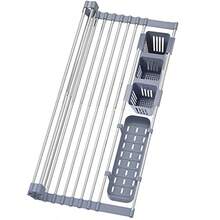 Expandable Roll Up Dish Drying Rack Up To 22.8''with 2 Storage BasketsOver The Sink Kitchen Rolling Up Dish Drainer Dish Drying Rack In Sink Foldable Rollable For Kitchen Dishes Cups Fruits Forks - Grayfor Expandable Size228 X 127 - View 1
