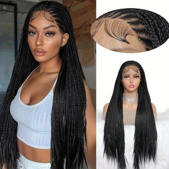 A ANYTIME Synthetic Wig Box Braided Wigs Knotless Cornrow Braids Synthetic Black Hand Braided Wigs For Women