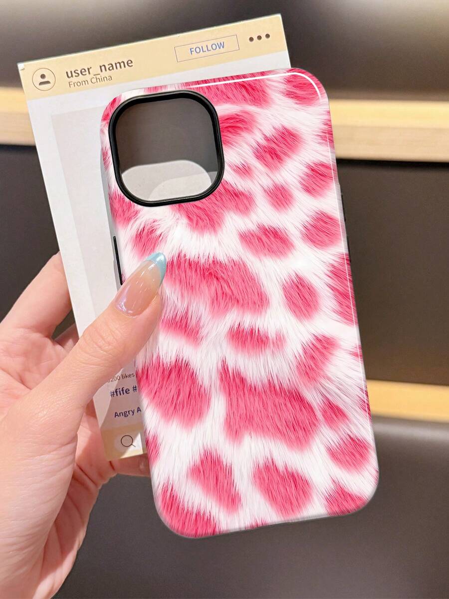 1个亮面双层手机壳，采用甜美酷炫的粉白豹纹图案，兼容三星/11/12/13/14/15/16/17 Pro Max - 彩色 - 查看 1