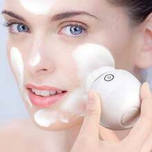 Cepillo de limpieza facial vibratorio, 3 cabezales y 3 modos, resistente al agua, temporizador inteligente, carga inalámbrica, para una limpieza facial completa - Morado - Ver 2