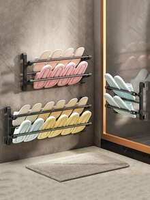 1 Giá Để Dép Treo Tường Không Cần Khoan Lắp Đặt, Kệ Giày Hai Tầng Cho Phòng Tắm Có Hệ Thống Thoát Nước, Thiết Kế Gấp Gọn Tiết Kiệm, Bền Chống Ẩm, Kệ Treo Tường Tiện Dụng, Sang Trọng Cho Hành Lang, Lối Vào, Phòng Tắm, Nhà Vệ Sinh, Phòng Giặt, Lưu Trữ Đồ Dùng Hàng Ngày, Trang Trí Nhà Mùa Xuân Hiện Đại Và Quà Tặng - màu đen - Xem 3