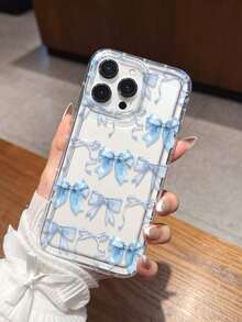 Bow-Knot Transparent Phone Case With Blue Bow Design, Compatible With Apple 17/16/14/13 Pro Max/12 Pro/11/Xr/Xs/7/8 Plus, S10/S22/A12/A50/A52/S24/A135G, TPU Material With Air Cushion - Multicolor - View 3