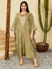 Áo Abaya truyền thống thêu tay thanh lịch kiểu mới năm 2026 dành cho tháng Ramadan, với tay áo cánh dơi, thời trang và duyên dáng. - màu xanh lá - Xem 8