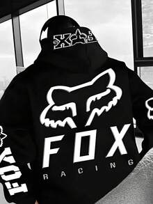 Fox Racing Graphic Black Hoodie Print Fashion Casual Men Hoodies Oversized Comfortable Streetwear Pullover Hooded Sweatshirt For Men Retro Graphic Design Long Sleeve Hoodie - 黑色 - 查看 1