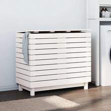 vidaXL Wäschekorb Weiß 88,5 x 44 x 76 cm Massives Kiefernholz - Weiss - Übersicht 2