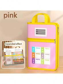 1个多色大容量文件袋，便携式手持收纳袋，教科书收纳袋，多用途，文具办公用品收纳，耐用网布，适合办公及学校用品，开学季必备 - 彩色 - 查看 15