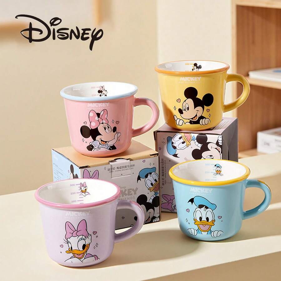 Disney Cốc cà phê Mickey Mouse chính hãng, cốc uống nước bằng gốm sứ, cốc sữa cho trẻ em có vạch chia dung tích, chịu nhiệt.