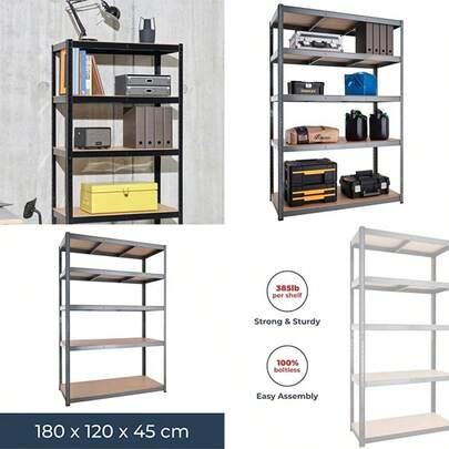 G-Rack Garage Shelving Units - 5 Tier Storage Rack Shelves Shelf Unit - 180x120x45 Cm - 1 Bay 150 Kg Per Shelf - Heavy Duty Metal Industrial Shelves Storage Rack Shed Solutions - Black