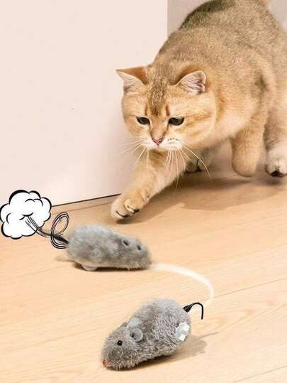 1pc/3pcs Cat Toys, Teasing Cats And Mice, Plush Realistic Self-Entertainment, Cat Games To Relieve Boredom, Eliminate Kitten Mischief, Cat Pet Supplies, Wind-Up Mouse Toys To Entertain Cats, Can Be Used As Free Cat Gifts For Pet Store Promotions