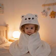 1条柔软吸水婴儿连帽浴巾，可爱动物图案，透气涤纶材质，适合儿童洗澡和裹身。