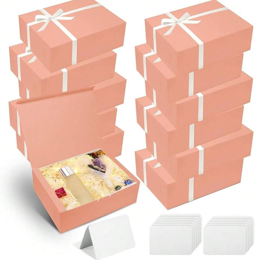 12 Pcs Large Pink Gift Box With Lid,12x9x4 Inch Collapsible Gift Wrap Box With Ribbon, Party Favor Boxes For Presents, Valentine's Day,Wedding, Party Favor,Birthday, Bridesmaids Gifts,Pink - 粉色 - 查看 1