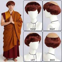 Men's Monks Wigs, Short Straight Synthetic Hair Ugly Wigs, Copper-Red Brown Black Gray Silver-White Available, Funny Balding Party Costume Monk Wigs For Man Cosplay Old Man Bald Wig For Christmas Birthday Thanksgiving Day Gifts, Natural Looking, Beginner Friendly, Holiday Festival Concerts Bar Club Stage Performance Accessories & Events Photography Props - Multicolor - View 4