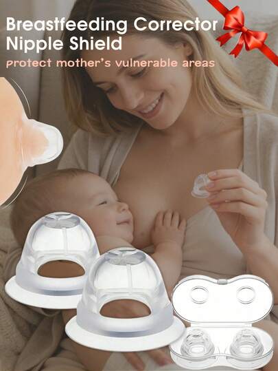 2pcs/Set Breastfeeding Corrector Nipple Shield,Nipple Contact Everter For Inverted Flat And Shy Nipples, Ultra-Thin & Super-Soft 100% Silicone For Breastfeeding Difficulties,Made Without BPA/BPS, Include Carry Case