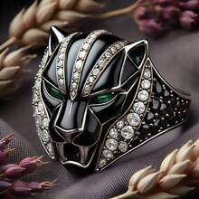 个性化豹头奢华珠宝，时尚奢华镶嵌绿色锆石永恒结婚戒指，圣诞礼物 - 求婚、订婚、周年纪念、生日、成人礼礼物 - 綠色 - 查看 1