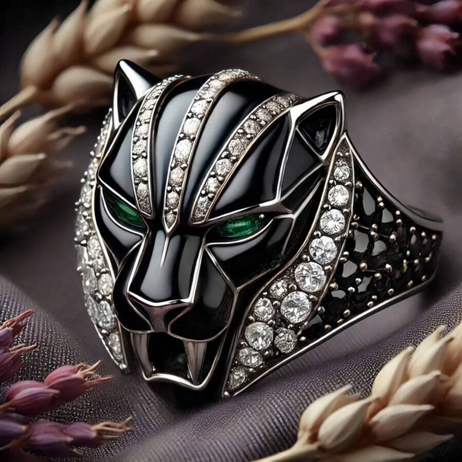 个性化豹头奢华珠宝，时尚奢华镶嵌绿色锆石永恒结婚戒指，圣诞礼物 - 求婚、订婚、周年纪念、生日、成人礼礼物 - 綠色 - 查看 1