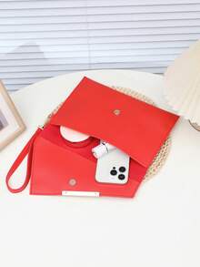 2025 New Fashion Women's Casual PU Envelope Bag, Office Supplies, A5 Document Bag, High-Quality Versatile Retro Handbag - Red - View 5