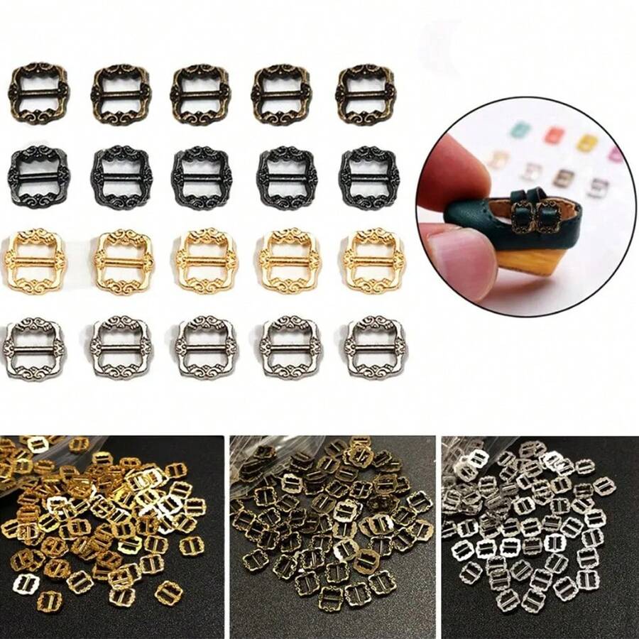 100Pcs Mini Doll Metal Buttons 6mm Tri-Glide Belt Buckle For DIY Doll Bags Shoes Clothes Handmade Clothing Sewing Accessories