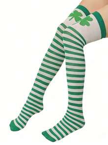 Meias de Joelho do Dia de São Patrício Trevo Meias Longas Meias Engraçadas Femininas, Meias de Joelho Verdes com Trevo Dia de São Patrício Meias Listradas para Festa, Meias de Fantasia, Meias de Festa - Multicolorido - Visão 8