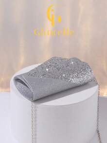 Túi xách dự tiệc dạ hội lấp lánh màu bạc Glintelle dành cho nữ, được làm thủ công với các mảng đính sequin, kiểu dáng nắp gập sáng bóng, ví nữ, kèm dây xích kim loại có thể tháo rời, thích hợp cho đám cưới, tiệc tùng, dạ hội, hộp đêm, váy dạ hội, quà tặng ngày lễ cho nữ, các sự kiện tựu trường. - Bạc - Xem 7