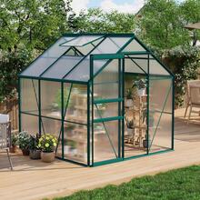 Dragonpad 6x6 Ft Heavy Duty Greenhouse With Aluminum Frame, Outdoor Polycarbonate Backyard Green House, Sliding Door, Roof Vent & Rain Gutter, Ideal For Patio, Backyard, Garden - 綠色風格 1 - 查看 3