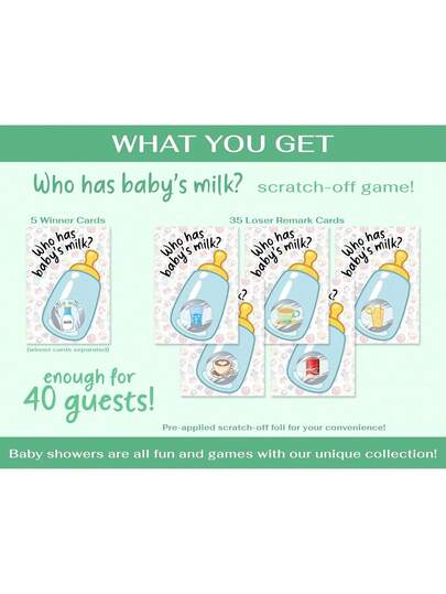 40件套适合女孩的派对趣味婴儿派对游戏，40张刮刮乐彩票，婴儿游戏创意，刮刮乐游戏，粉色，蓝色