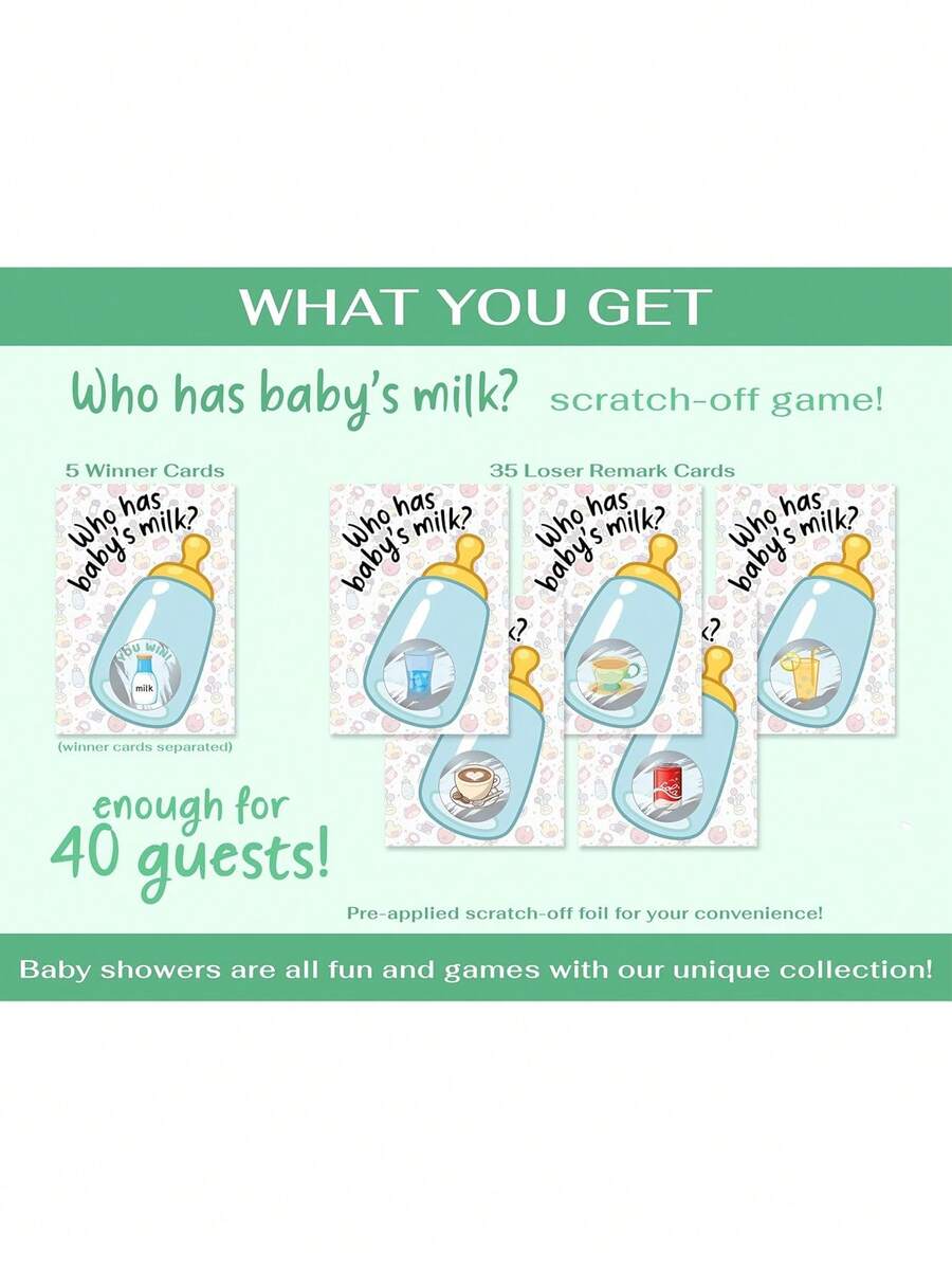 40件套适合女孩的派对趣味婴儿派对游戏，40张刮刮乐彩票，婴儿游戏创意，刮刮乐游戏，粉色，蓝色 - 彩色 - 查看 1