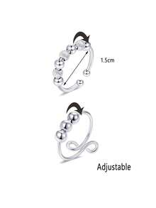 2枚女士抗焦虑表圈戒指，带旋转开口，可调节指环尺寸 - 不锈钢 - 可自由旋转 - 情人节 - 銀色 - 查看 4