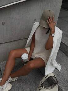 Senya Women's Crew Neck Ribbed Knit Tank Top And Shorts Casual Resort Knit Set Elegant And Relaxed In Style, Perfect For Daily Commuting, Festive Holidays, Beachside Outings, 2026 New Knit Two Pieces Set White Summer - White - View 5