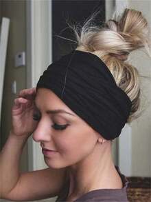 1 pieza Diadema deportiva de yoga estilo bohemio, diadema ancha de unicolor y estampado de leopardo para mujer, accesorios para el cabello, herramientas para el cabello, accesorios de belleza, accesorios para cabello rizado para mujer, otoño, viaje, accesorios para el cabello, regalos, regalos para mujeres, artículos para el cabello, rellenos de calcetines - Negro - Ver 6