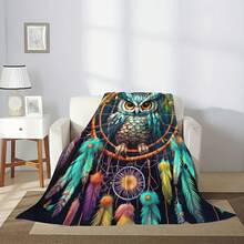 1 Piece ZaiZais Owl And Dreamcatcher Flannel Blanket - Double-Sided Soft And Warm Polyester Fiber, Vibrant Digital Print, Tear-Resistant, Suitable For All Seasons, Sofa Bed Travel Blanket - Ideal Gift, Cute Blanket, Cozy Home Decor, Modern Style, Durable Material, Fashionable Coverage, Comfortable Lifestyle - Multicolor - View 6