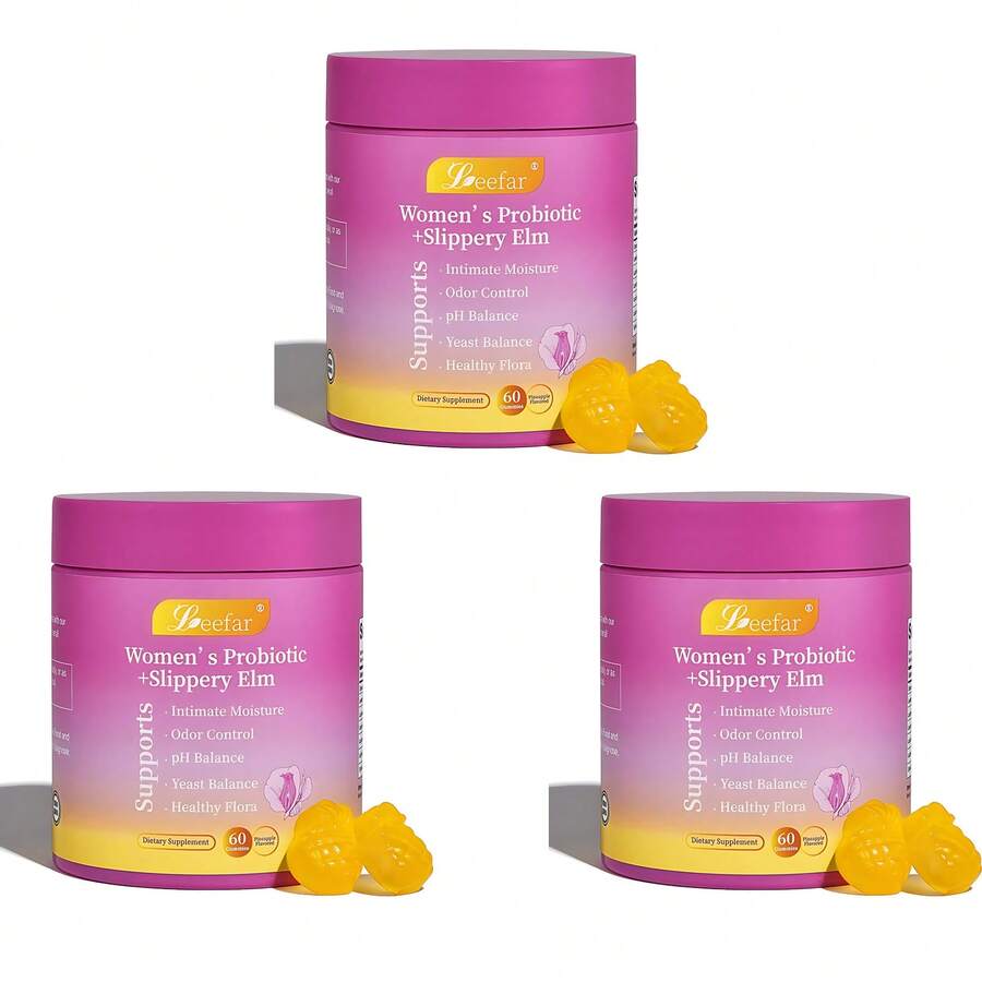 LEEFAR Her Juicy Feminine Probiotics Gummies- All In One Solution With Slippery Elm And Prebiotics&Lactobacillus Probiotic Blend For Women's PH Balance And Dryness - Hawaiian Pineapple Gummies 60 Count Probiotics Women - 1200g - Xem 1