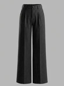 ANCHOSE Women's Minimalist Commuter Elastic Waist Black & White Striped Pants, Spring/Summer - Black - View 2