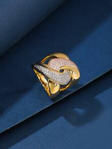 1pc Copper Zirconia Material Fashionable Charm Heavy-Duty X Letter Unisex Ring, Suitable For Gift, Women's Holiday And Daily Wear