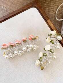 1个仿珍珠编织螺旋发圈 - 高马尾和泡泡辫工具，电话线发饰，女士发圈，发饰，马尾辫发圈，发绳，发圈头饰