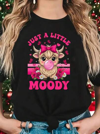 100% Cotton Women's Valentine's Day Love Heart Print T-Shirt - Short Sleeve Round Neck Casual Blouse,For Valentine's Party Outfits, Date Night & Casual Attire - Machine Washable Year-Round Top