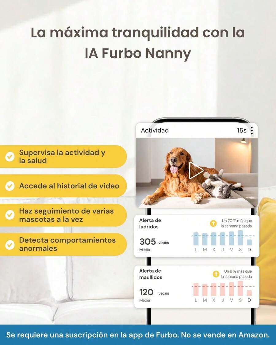 Furbo 360 °   [Nuevo] Cámara p/Mascotas 2K QHD – Desbloquea Funciones Inteligentes con Plan de Pago: Alertas de , Dispensador Rotatorio. (Suscripción Requerida,ínimo 3 Meses) 3DDZ - Dog Cam - Necesita suscripción In-App - Ver 1